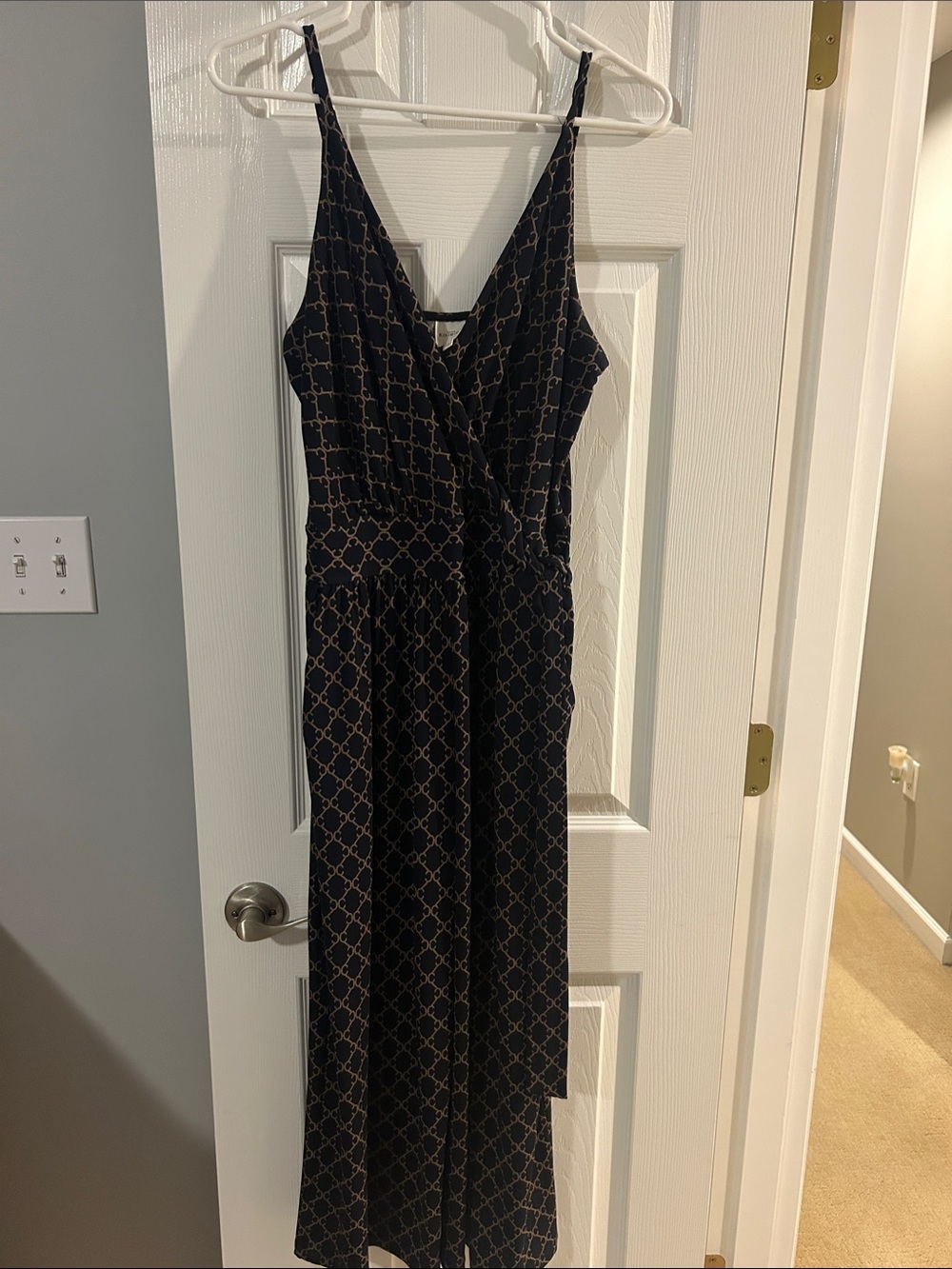 Kaileigh Navy Beige Geometric Print jumpsuit